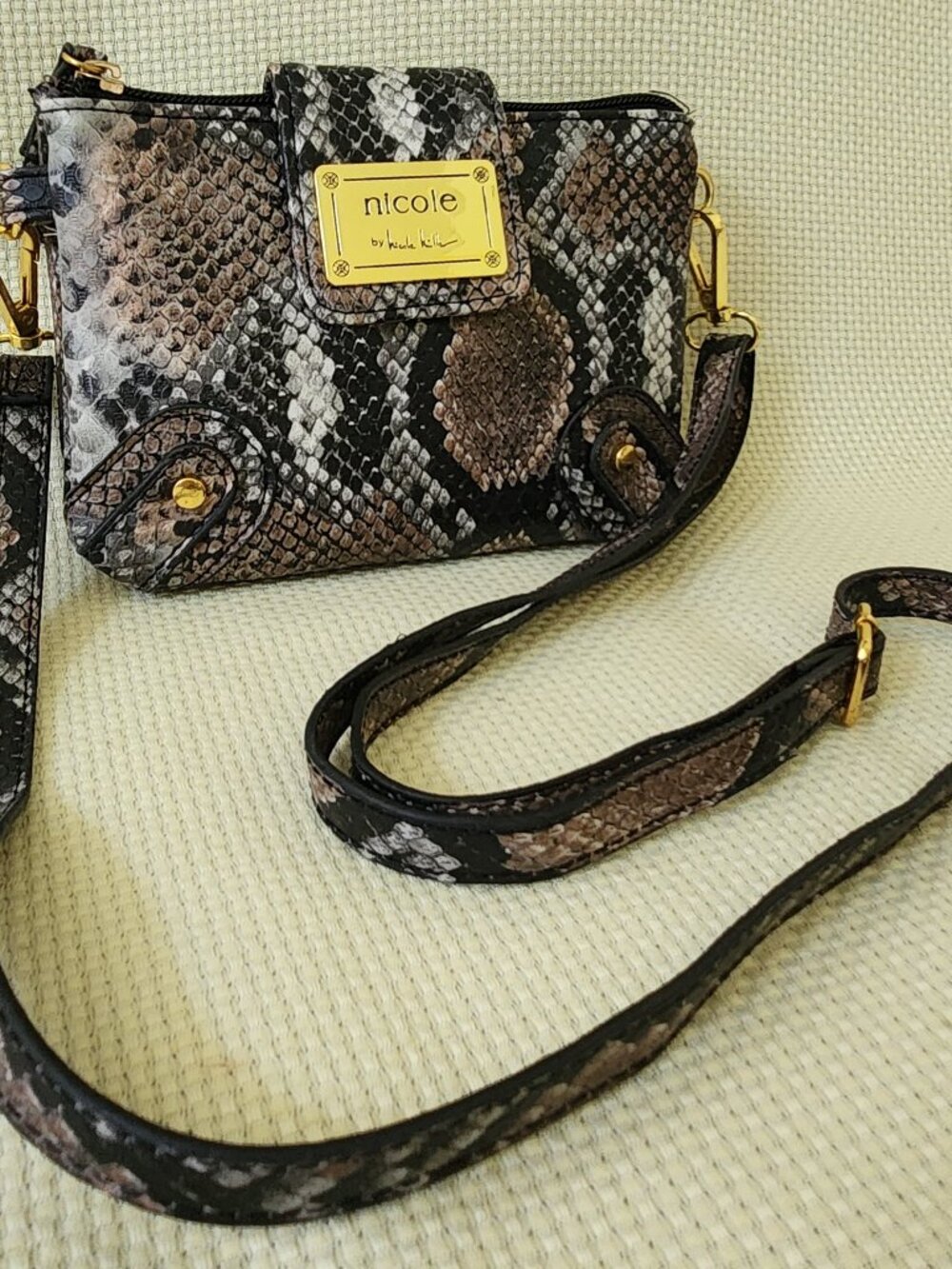 Nicole by Nicole Miller Faux Snakeskin Python Mini Crossbody Wallet Purse Bag